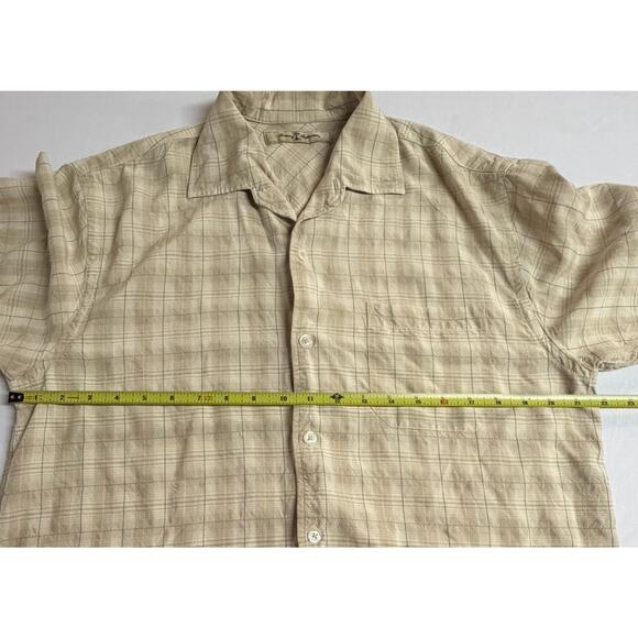 Tommy Bahama Medium Beige Silk Plaid Pattern Short Sleeve Button Down Shirt Men - Picture 14 of 15